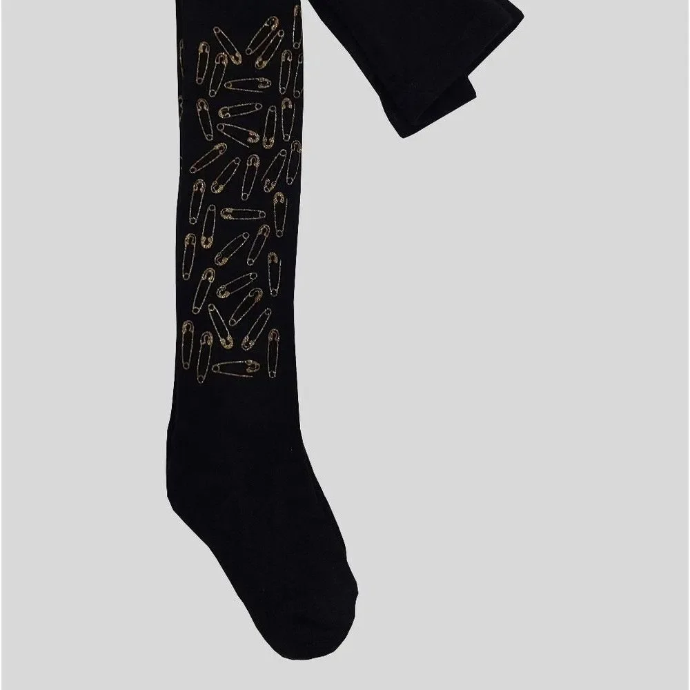 Zubii Footed Tights Pack of 2 Girl's Size 10 Black Gold Pins Print
